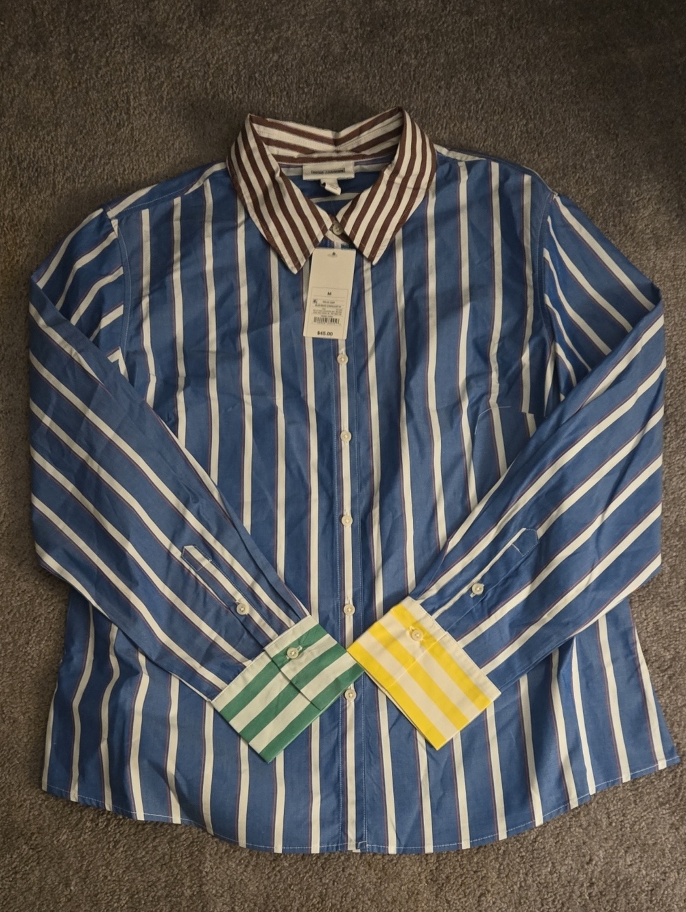 Striped Button-Front Men's Shirt with Contrast Cuffs and Collar